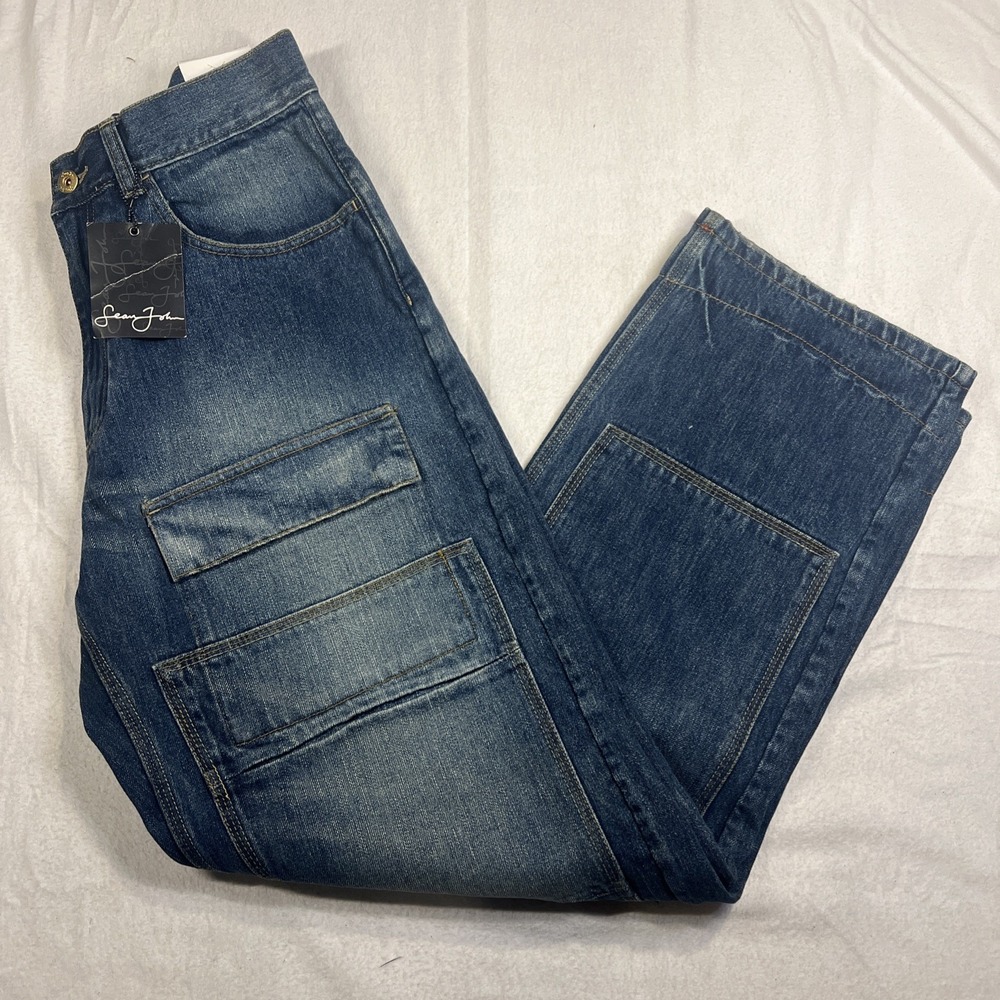 VTG NWT Sean John Collection Victory Wash Regal Distortion Blue Jean Waist 34x33